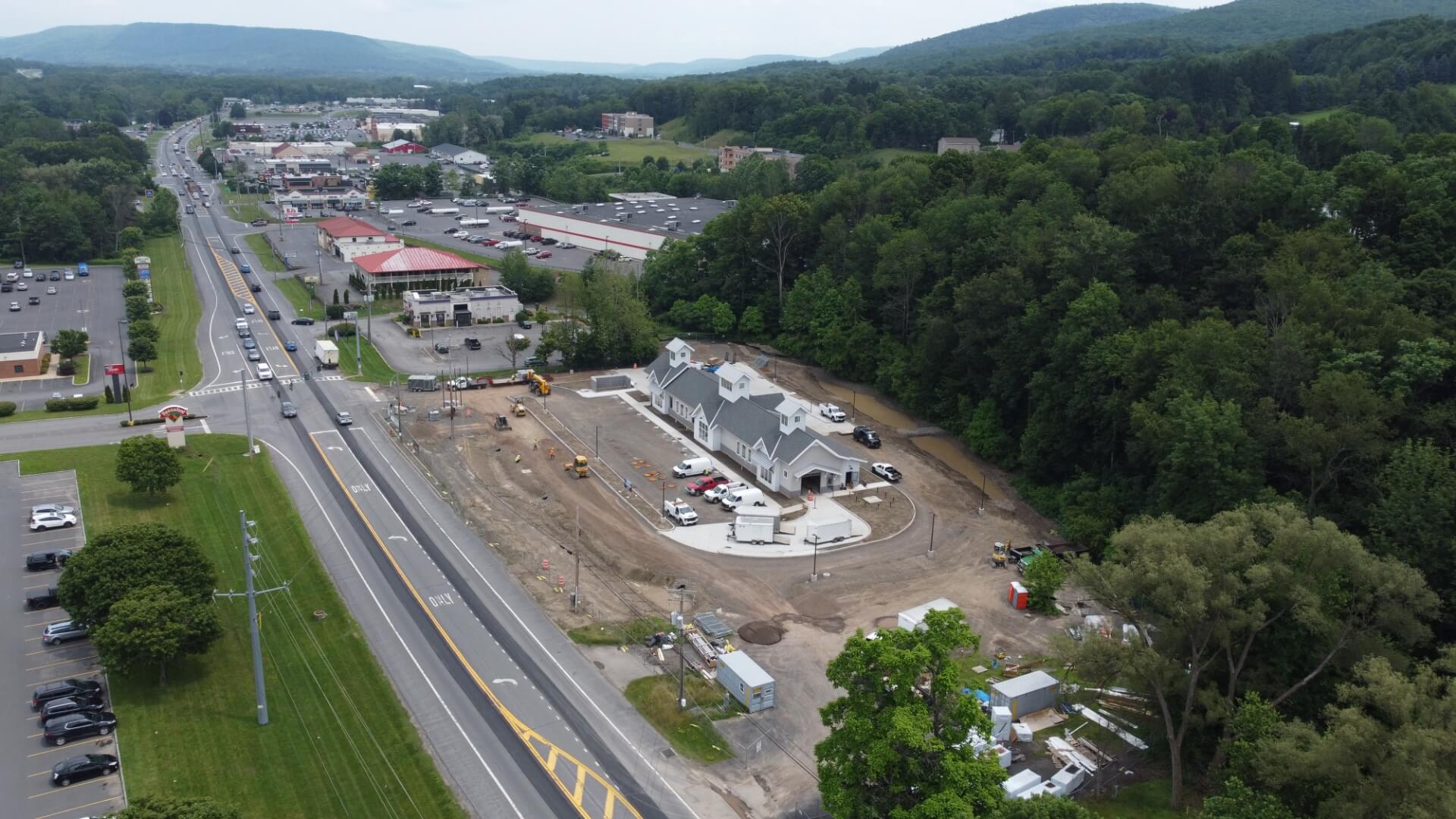 Drone photo of the Hoffman Car Wash Oneonta location under construction